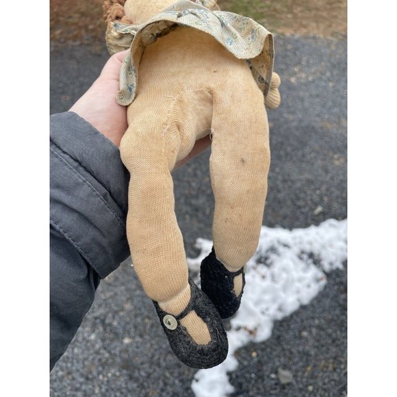 Antique Handmade Ragdoll Embroidered Face 20th C. Vintage Doll Rag Doll Cloth - Picture 8 of 15